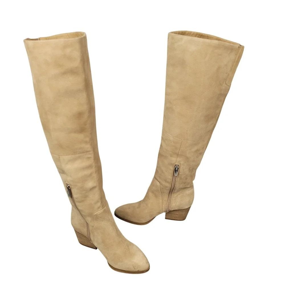 Vince Camuto Nestel Knee High Boots Womens Size 5M Tan Suede Western Fall Winter